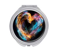 Bright Heart Shape Compact Mirror for Purse, Double-Sided 1x/2x Magnifying Metal Pocket Makeup Mirrors, Folding Mini Vanity Mirror, Handheld Round Travel Cosmetic Mirrors for Women