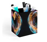 Bright Heart Shape Pen Holder, Pencil Holder Desktop Stationery Organizer Square Leather Pencil Cup Makeup Brush Storage Box for Office Home And Stationary Supplies