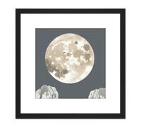 Bright Huge Full Harvest Moon Over Mountain Peaks Square Wooden Framed Wall Art Print Picture 8X8 Inch Artery8 Black One Size