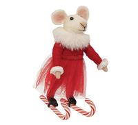 Bright Ideas Candy Cane Skiing Mouse Felted Ornament