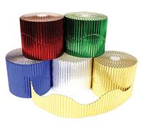 Bright Ideas Corrugated Border Rolls for School Displays 5 Pack, Paper, Metallic, Gold, Silver, Red, Green, Blue, 5 x 10cm x 5m Wavy