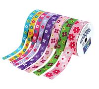 Bright Ideas Flower Cross Grain Ribbon, 8 Spools of 3-Meter-Long, 24M Pack in Assorted Designs Wrapping Ribbon with Patterns, 9,16 and 22mm Wide Ribbons for Gift Wrapping, Packaging and Scrapbooking