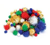 Bright Ideas Glitter Pompoms. Assorted Colours and Sizes, 10mm to 40mm. Pack of 100 (PP) Pompoms for Kids Crafts, Arts & Crafts and for DIY Creative Crafts Decorations. BI8023.