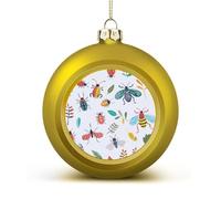 Bright Insect Pattern Christmas Ball Ornaments - Golden Shatterproof Plastic Vintage Rustic Xmas Tree Decorations Pendant for Family Holiday Wedding Party Xmas Hanging Decoration