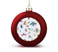Bright Insect Pattern Christmas Ball Ornaments - Red Shatterproof Plastic Vintage Rustic Xmas Tree Decorations Pendant for Family Holiday Wedding Party Xmas Hanging Decoration