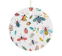 Bright Insect Pattern Double-Sided Ceramic Christmas Ornaments - Round Hanging Mini Xmas Tree Decorations, Ideas for Farmers, Rustic Home Decor for Indoor Outdoor Tree Decor