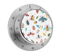 Bright Insect Pattern Kitchen Timer 60 Minute Visual Wind Up Timers Indoor Mechanical Timers with Magnetic Base Stainless Steel Timer for Home Cooking Time Management Tool