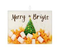 Bright & Joyous Christmas Dish Drying Mats for Kitchen, Green Tree Design Absorbent Dish Drainer Rack Mat, Winter Star Microfiber Drying Pad 18x24 Inch
