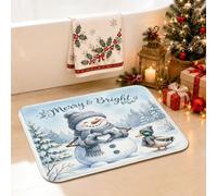 Bright & Joyous Snow Man Quote Christmas Bathroom Rugs 16x24 Inch | Bright & Joyous Quote, Bathroom Floor Mat, Winter Forest Scene, Mallard Duck, Snowy Landscape, Seasonal Bathroom Decor