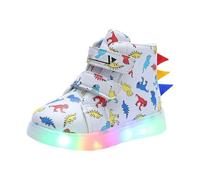 Bright Kids Dinosaur LED Sneakers with Straps Lightweight Stylish Shoes for Play Colorful Glow Sole Faux Upper Casual Outdoor Footwear Toddler Boys (White, 10 Little Child)