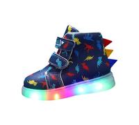 Bright Kids Dinosaur LED Sneakers with Straps Lightweight Stylish Shoes for Play Colorful Glow Sole Faux Upper Casual Outdoor Footwear Toddler Boys (Blue, 10.5 Little Child)