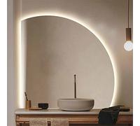 Bright LED Half-Circle Bathroom Mirror 90/100cm, 80cm Anti-Fog Wall Mirror, Adjustable Makeup Mirror, Decorative Crescent-Shaped 70cm (81.3cm Cut-Out)