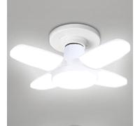 Bright LED Lighting for Garage, Dimmable Garage Lights Ceiling, LED Garage Light Bulbs with 4 Adjustable Panels, Deformable Workshop Ceiling Lamp BC Bayonet Cap