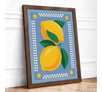 Bright Lemons Boho Framed Wall Art Print A3 (42×29.7cm) Walnut, Wall Decor for Living Room, Bedroom, Office & Home, Ready to Hang, Art Gift
