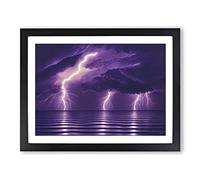 Bright Lightning Storm Framed Print | A3 Black Framed Wall Art | Ready to Hang | Modern Landscape Picture | Living Room Bedroom Lounge Office