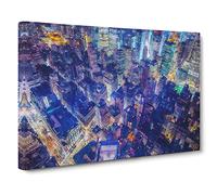 Bright Lights Of New York City Canvas Print | Gallery Wrapped 30mm Frame Wall Art | 20x14 inches | Ready to Hang | Modern Cityscape Picture | Living Room Bedroom Lounge Office