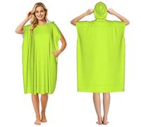 Bright Lime Print Hooded Beach Towel Poncho with Side Pockets