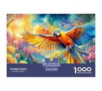 Bright Macaw Spreads Wings Amid Vibrant Blooms 1000Pc Jigsaw Puzzle Parrot Ideal for Family Fun, Adults & Kids 52x38cm/1000pcs