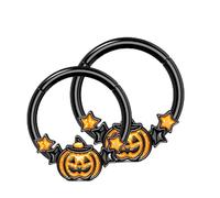 Bright Meteors 16g Wacky Halloween Pumpkin Septum Ring, Cute Halloween Septum Ring, Clicker Style, Easy To Open And Close, 8 Mm/10 Mm Helix Star Clicker Cartilage Earring for Women Men (set)