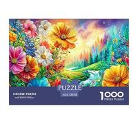 Bright Mixed Flowers, Stream And Forest in A Vivid Scene 1000 Piece Jigsaw Puzzle Multicolor Style for Kids & Adults 52x38cm/1000pcs