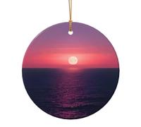 Bright Moon at Sea Hippie Print Round Flat Hanging Ornaments for Christmas Winter New Year Party Hanging Decorations