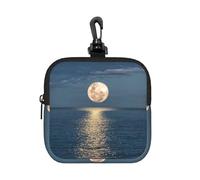 Bright Moon At Sea Hippie Square Zipper Pouch with All-Over Print,Waterproof Rubber-Fabric, Lightweight Durable Small Organizer Bag for Coins, Cards, Keys