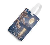 Bright Moon Hangs High Luggage Tag for Suitcases Personalized Baggage Tag with Information Card Durable Bag Tags Retro Travel Stamp Luggage Tags for Women Men Travel Bag Label, White-style, One Size