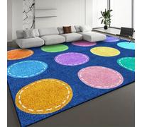 Bright Multi-Colour Polka Dot Rugs, 140x200cm Blue Pop Art Circle Carpet, Large Art Decorative Room Decor Mat for Lounge Play Area rugs Living Rooms, Bedrooms washable rug for Boys and Girls room