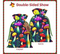 Bright Mushrooms Art Print Christmas Bag Drawstring Bags For Holiday Presents Xmas Sack Party Decor Gift