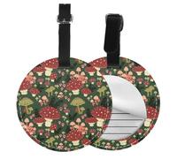 Bright Mushrooms Art Print Luggage Tag Round Leather Luggage Tag Easy Identification & Privacy Protection for Suitcases Easy to Identify Privacy Cover Id Label