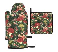 Bright Mushrooms Art Print Oven Kitchen Gloves Baking Grilling Microwaving Cooking Home Restaurants Gift Set