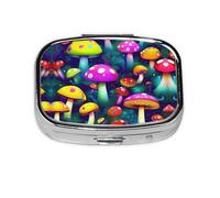Bright Mushrooms Art Print Pill Box, 2 Large Compartmensts to Moistureproof Portable Pill Box Organiser for Travel