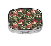 Bright Mushrooms Art Print Square Metal Pill Box Decorative Pill Case - Carry Your Meds in Style (Rectangular)