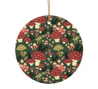 Bright Mushrooms Art Printing Christmas Ceramic Hanging Decoration - Celebrating Family This Xmas Ornament, Gift For Family, Friends