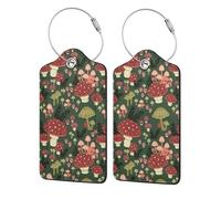 Bright Mushrooms Art Printing Luggage Tags for Suitcases Pu Leather Luggage Tags Privacy Flip Cover, Stainless Steel Loop & Waterproof Address Card (1pack/2pack/4pack)