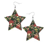 Bright Mushrooms Art Star Shape Earrings, Modern Dangle Earrings, Women's Statement Jewelry for Office Daily