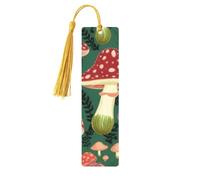 Bright Mushrooms Art Wooden Bookmark Craft Hanging Tags Ornaments Rectangular Bookmarks with Holes and Ropes