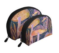 Bright Mushrooms Print Small Purses 2Pcs Portable Coin Purse Makeup Bag Soft Vacation Pouch Change Holder Wallet with Zipper Portable for Shopping Travel Party Cosmetic Bag