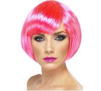 Bright Neon Pink Babe Bob Wig