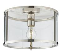 Bright Nickel Semi Flush Ceiling Light & Clear Glass Shade - Low Ceiling Fitting