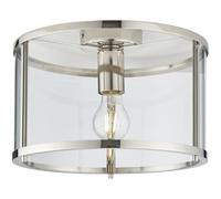 Bright Nickel Semi Flush Ceiling Light & Clear Glass Shade - Low Ceiling Fitting