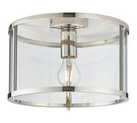 Bright Nickel Semi Flush Ceiling Light & Clear Glass Shade - Low Ceiling Fitting