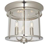 Bright Nickel Semi Flush Low Ceiling Light & Clear Glass Shade 3 Bulb Fitting