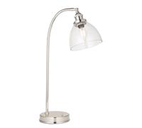 Bright Nickel Table Lamp Task Light - Clear Glass Shade - Knurled Detailing