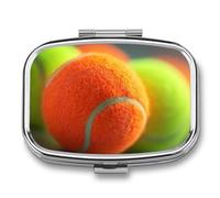 Bright Orange and Green Tennis Balls Pill Box 2 Compartment Portable Medicine Pill Case Travel Pill Organizer for Pocket Purse