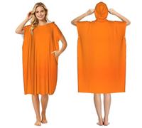 Bright Orange Solid Print Hooded Beach Towel Poncho with Side Pockets