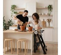 Bright Panda Montessori Foldable Learning Tower - 3-Level Adjustable Toddler Tower with Anti-Tipping Feet, Ultra-Stable with Thicker 1.8cm Birth Plywood, Includes Montessori Wooden Knife (Black)