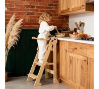 Bright Panda Montessori Foldable Learning Tower - 3-Level Adjustable Toddler Tower with Anti-Tipping Feet, Ultra-Stable with Thicker 1.8cm Birth Plywood, Includes Montessori Wooden Knife (Beige)