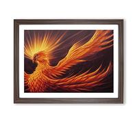 Bright Phoenix Bird Framed Print | A4 Walnut Framed Wall Art | Ready to Hang | Modern Nature Picture | Living Room Bedroom Lounge Office