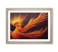 Bright Phoenix Bird H1022 Framed Print for Living Room Bedroom Home Office Décor, Wall Art Picture Ready to Hang, Oak A2 Frame (64 x 46 cm)
